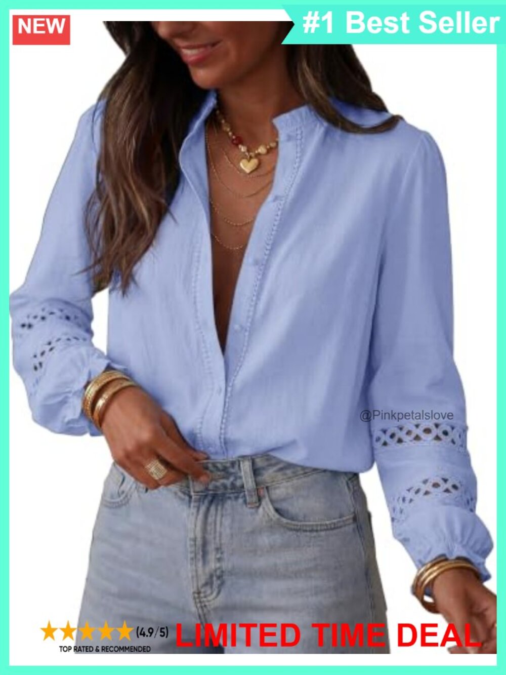 Eyelet Button Up Long Sleeve Cotton Shirt Blouse